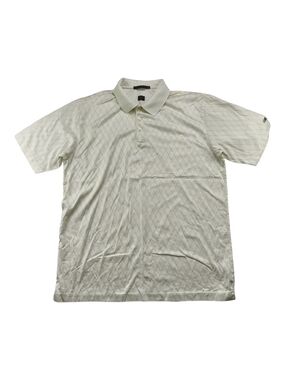Tiger Woods Men Golf Polo Shirt Cream Diamond Pattern Short Sleeve Cotton